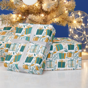 Papel De Presente Caixas De Natal E Presentes Verde E Amarelo