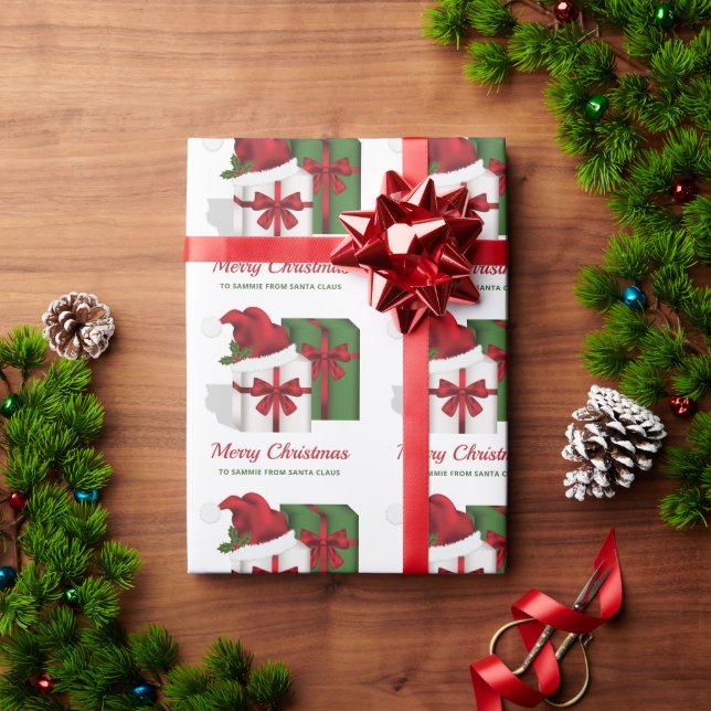 Papel De Presente Caixas De Presente Brancas E Verdes Com Texto Pers (Presente de Natal)