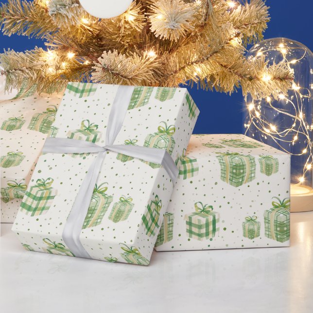 Papel De Presente Caixas De Presente De Bolinhas Verde E Branco E Xa (Feriados)