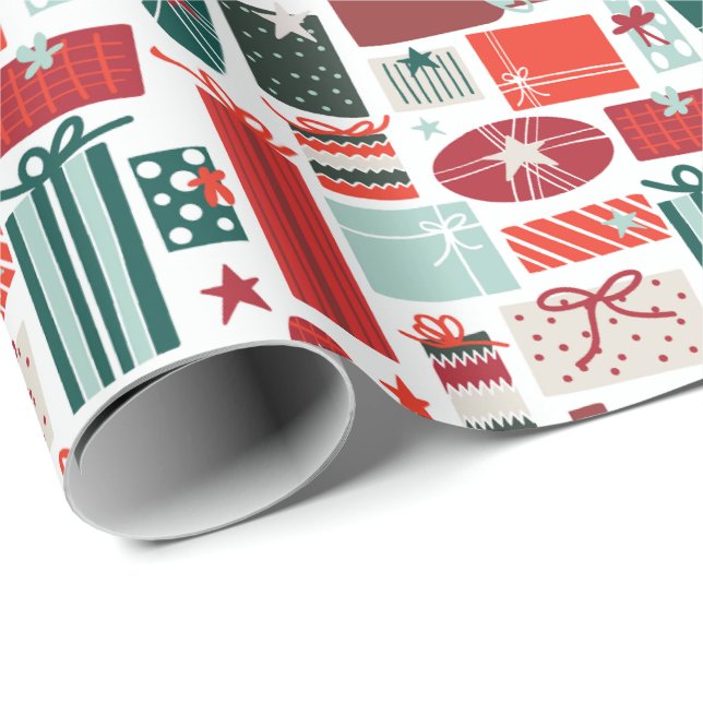 Papel De Presente Caixas de Presente de Natal com Estrelas, Fitas e  (Ponta do rolo)