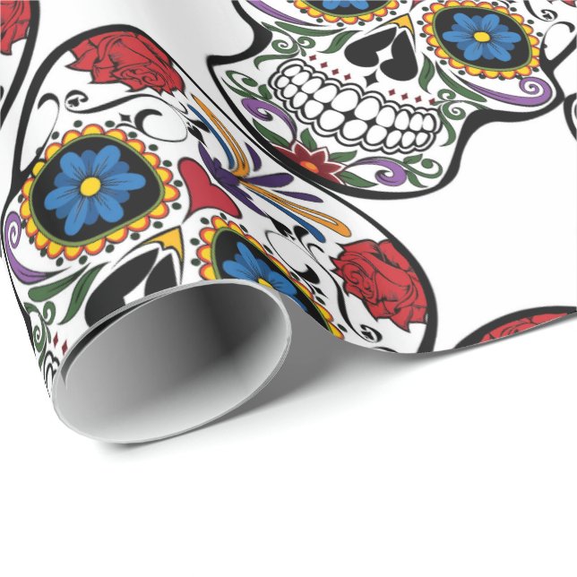 Papel De Presente Calavera - Pele de Açúcar Funny Vermelho Branco Az (Ponta do rolo)
