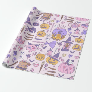 Papel De Presente caldeirão de bruxas africanas, cor-de-rosa, desenh
