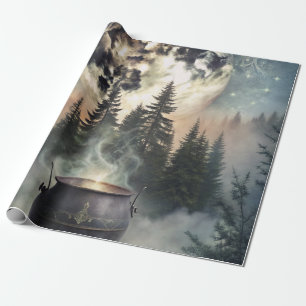 Papel De Presente Caldeirão Místico da Floresta ao Luar - Arte Mágic