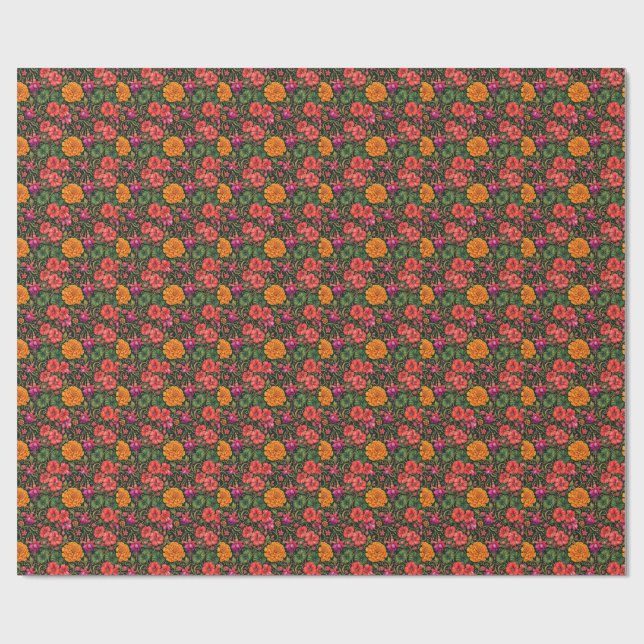 Papel De Presente Calêndulas, Gerânios e Fushias (Aberto)