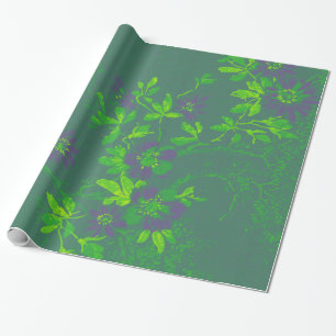 Papel De Presente Cali esmeralda roxo verde de bambu oriental floral