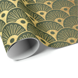 Papel De Presente Cali Woodland Green Metallic Seashells Art Deco