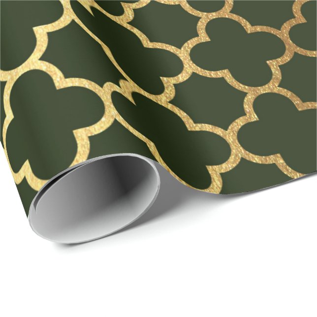 Papel De Presente Cali Woodland Green Quatrefoil Art Deco Net (Ponta do rolo)
