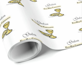 Papel De Presente Cálice da Primeira Comunhão do afilhado personaliz
