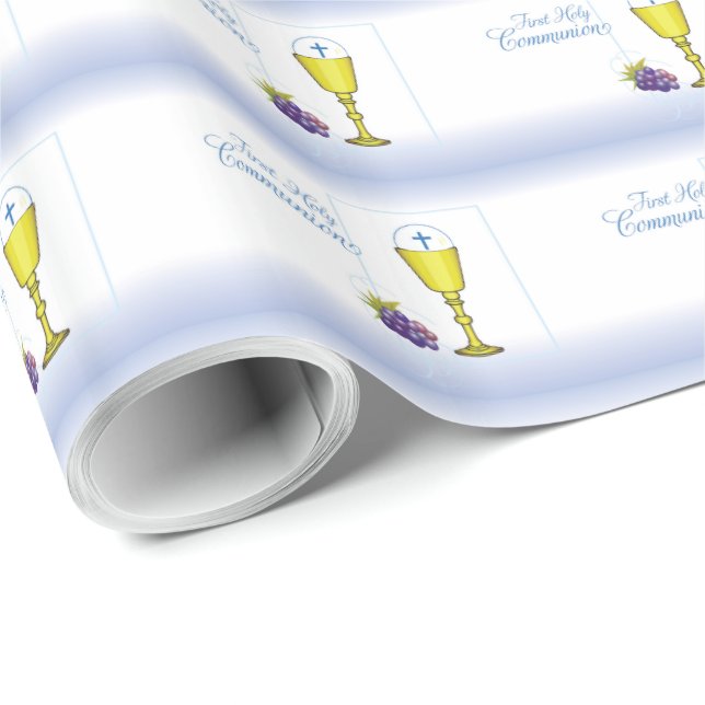 Papel De Presente Cálice de Primeira Comunhão Menino Nome Personaliz (Ponta do rolo)