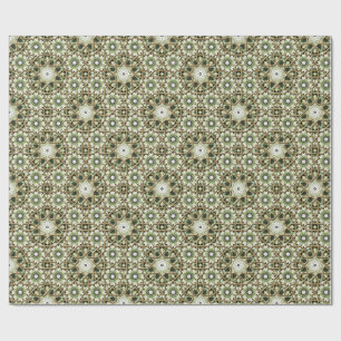Papel De Presente Calidoscópio floral verde e branco geométrico