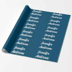 Papel De Presente Caligrafia Chic Elegante Azul Oceano Personalizado
