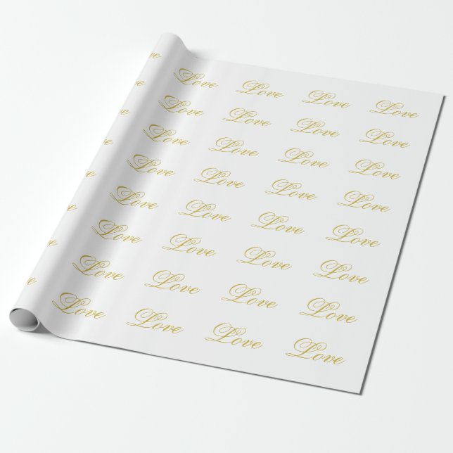 Papel De Presente Caligrafia de Casamento com Amor Branco com Script (Desenrolado)
