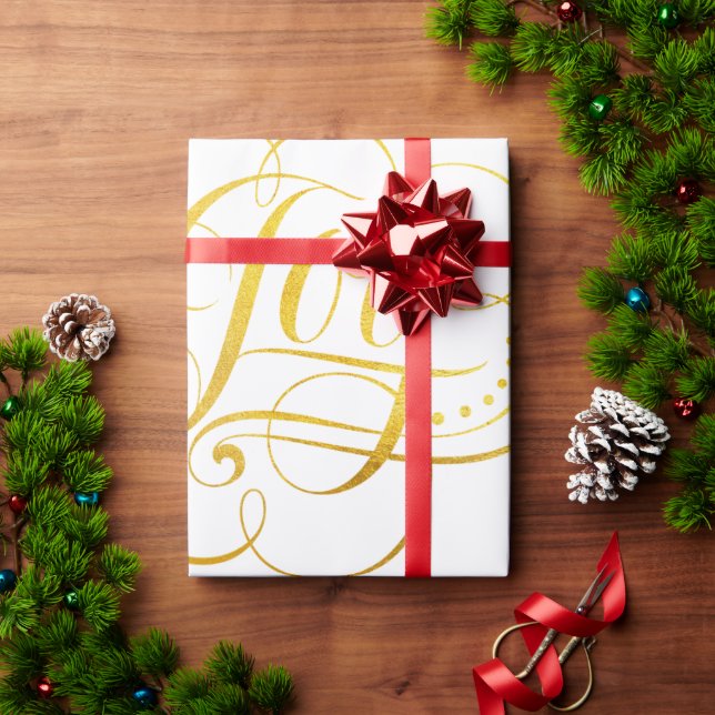 Papel De Presente Caligrafia de Natal Dourada com alegria rico - Fau (Presente de Natal)