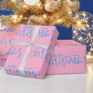 Papel De Presente Caligrafia De Natal Rosa E Azul