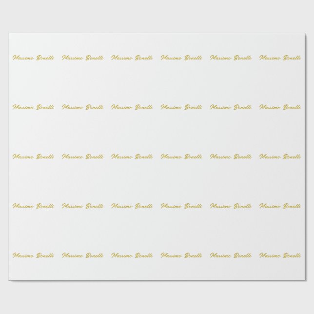 Papel De Presente Caligrafia Elegante Dourado Branco Simples Nome (Aberto)