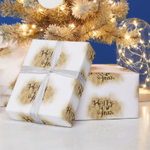 Caligrafia Feliz Ano Novo em Ouro Branco Elegante