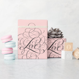 Papel De Presente Caligrafia moderna florescida preta rosa pálido d