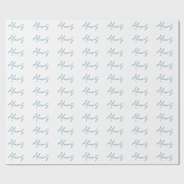 Papel De Presente Caligrafia Nome Script Simples Branco Azul (Aberto)