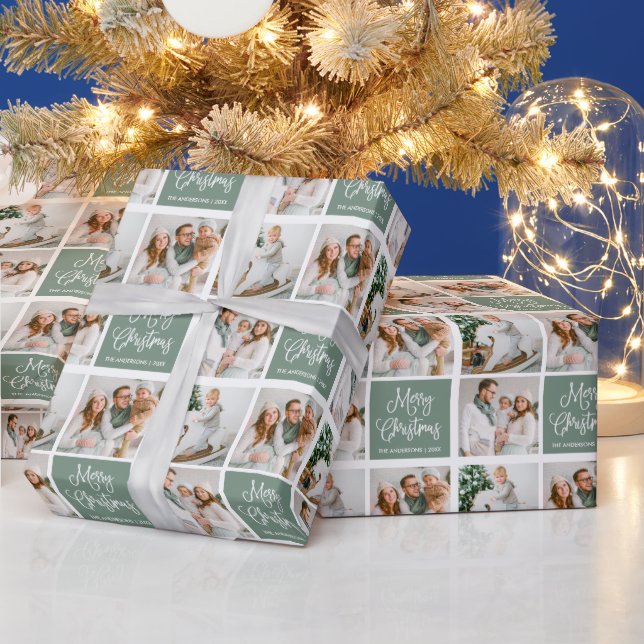 Papel De Presente Caligrafia Script Christmas 3 Photo Sage Green (Feriados)