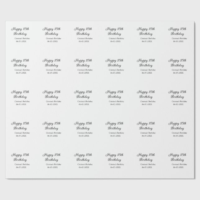 Papel De Presente caligrafia simples e feliz aniversário de 15 (Aberto)