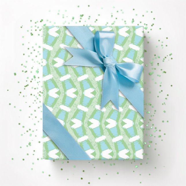 Papel De Presente Calypso Wavy Stripe em Verde Claro e Água (Criador carregado)