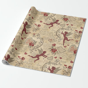 Papel De Presente Cama de Cupido do Dia dos Namorados Romântico do V