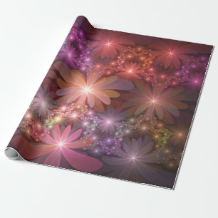 Papel De Presente Cama De Flores Arte Fractal Abstrato brilhante Col