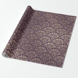 Papel De Presente Camada Dourada de metal violeta Damask Violet Purp