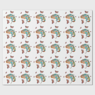 Papel De Presente Camaleão Vibrante em Aquarela