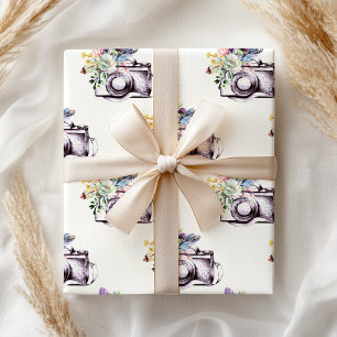 Papel De Presente Câmara Floral Azul Boho