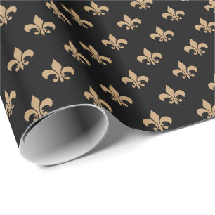 Papel De Presente Camel Brown Fleur-de-lis em preto