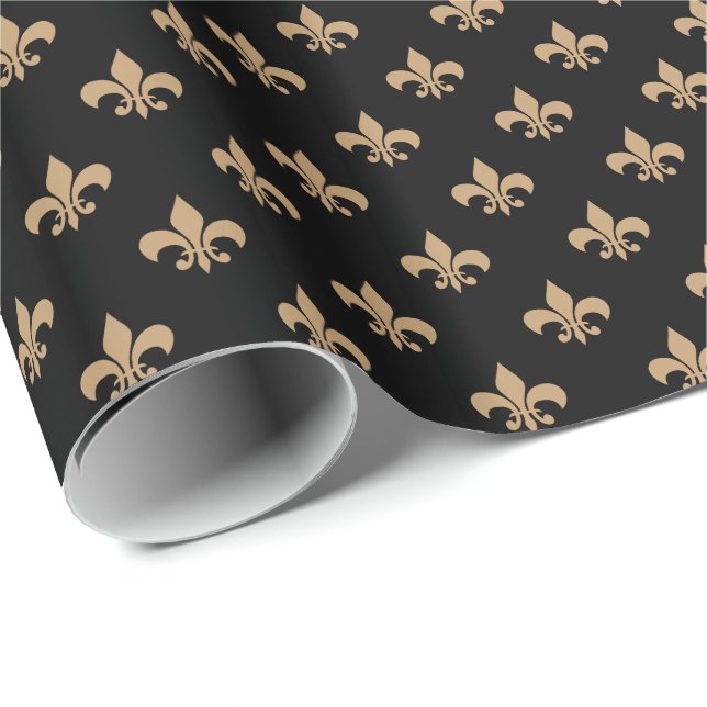 Papel De Presente Camel Brown Fleur-de-lis em preto (Ponta do rolo)