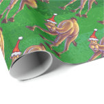 Papel De Presente Camel Christmas on Green<br><div class="desc">Parada Animal Festivo Camel Natal Presentes e Acessórios mostra nossa divertida trabalho de arte de um camelo bonito, castanho, apunhalado em um chapéu de Papai Noel em uma paisagem nevada contra um céu noturno estrelado azul escuro texturizado digitalmente pintado por nosso talentoso ilustrador infantil, Traci Van Wagoner. Na parte de...</div>