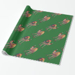 Papel De Presente Camel Christmas on Green<br><div class="desc">Parada Animal Festivo Camel Natal Presentes e Acessórios mostra nossa divertida trabalho de arte de um camelo bonito, castanho, apunhalado em um chapéu de Papai Noel em uma paisagem nevada contra um céu noturno estrelado azul escuro texturizado digitalmente pintado por nosso talentoso ilustrador infantil, Traci Van Wagoner. Na parte de...</div>