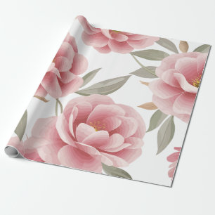 Papel De Presente Camélia rosa elegante floral com folhas verdes