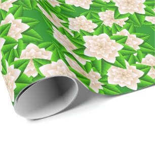 Papel De Presente Camélias Brancas e Folhas Verdes