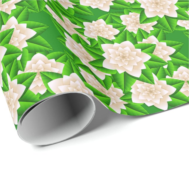 Papel De Presente Camélias Brancas e Folhas Verdes (Ponta do rolo)