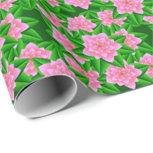 Papel De Presente Camélias Rosa Gelo e Folhas Verdes