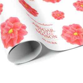 Papel De Presente Camellia Watercolor Flor Vermelho, plástico branco
