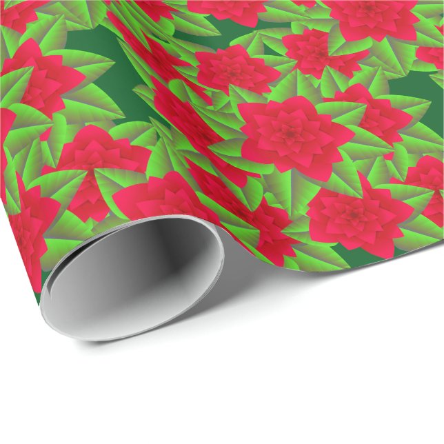 Papel De Presente Camellias Vermelhas Escuras e Folhas Verdes (Ponta do rolo)