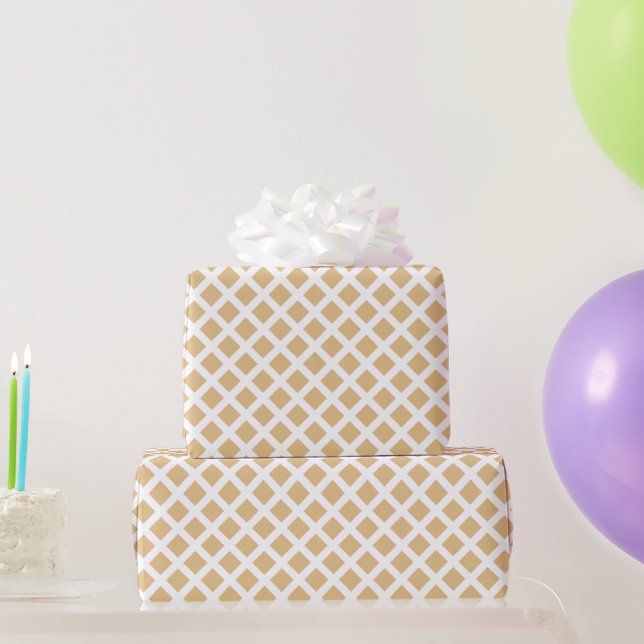 Papel De Presente Camelo moderno xadrez branco padrão de grade de di (Presentes para festas)