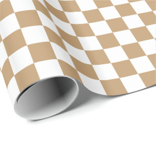 Papel De Presente Camelo Xadrez Marrom/Branco