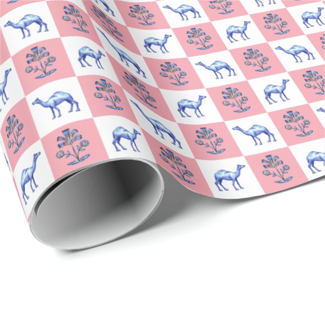 Papel De Presente Camelos Dromedários e Flor de Lótus com Impressão  (Ponta do rolo)