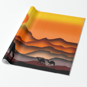 Papel De Presente Camelos Em Papel De Enxertamento Do Deserto Sunset