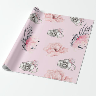Papel De Presente Câmera de Câmera com Aquarela Floral
