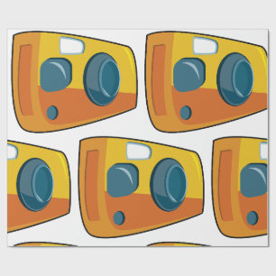 Papel De Presente Câmera Retro Amarela de Ponto e Disparo de Filme