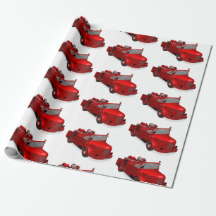 Papel De Presente Camião de Bombeiros Vermelho Vintage Fofo