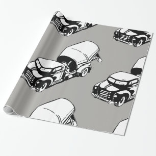 Papel De Presente Caminhão Betoneira Vintage Preto e Branco