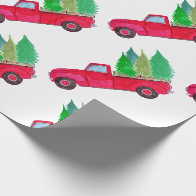 Papel De Presente Caminhão da Pickup com árvores do Retro Vermelho (Ponta)