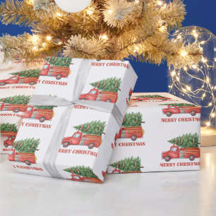 Papel De Presente Caminhão de Bombeiros Natal em Aquarela